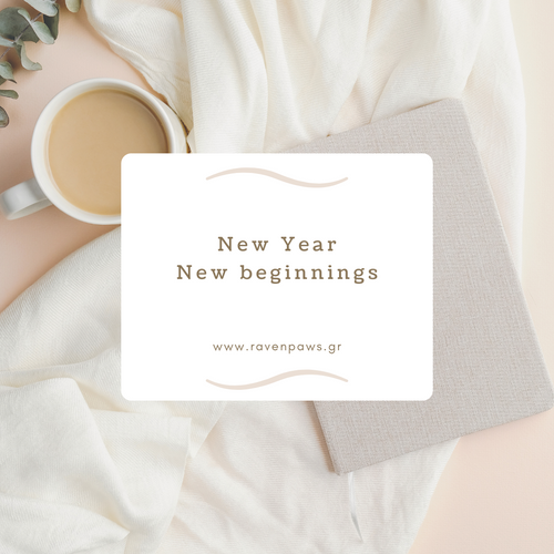 notebook with coffee cup and tag reading "New Year, New Beginnings"