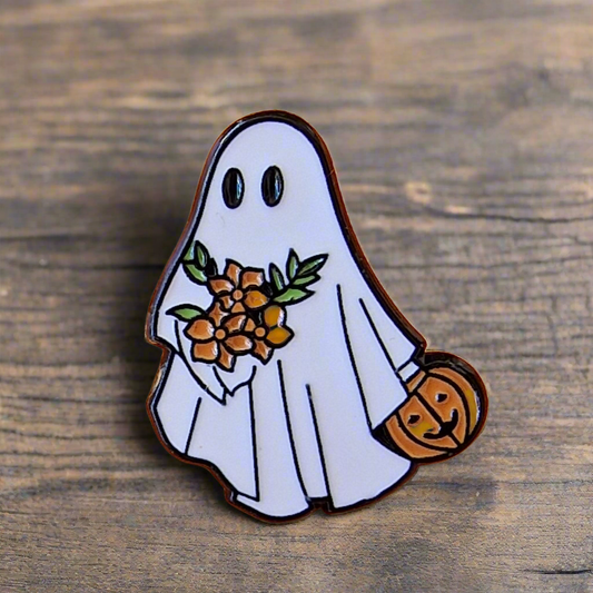 Ghost with Flowers - Halloween Pin
