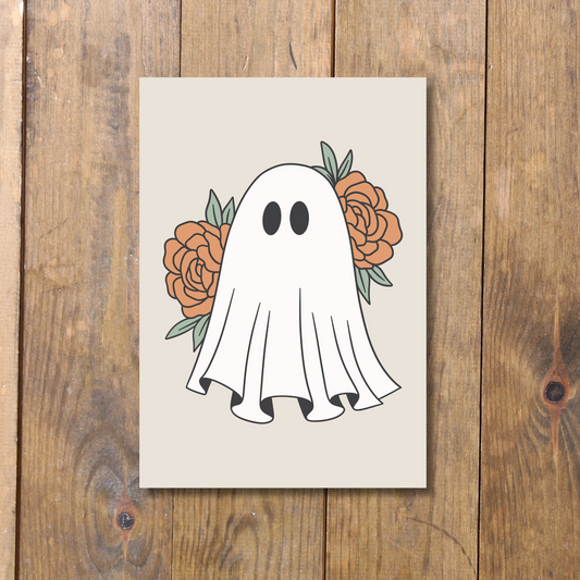 Ghost with Flowers - Halloween Postcard